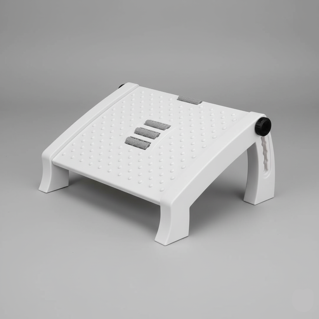 White step stool with textured surface on a gray background