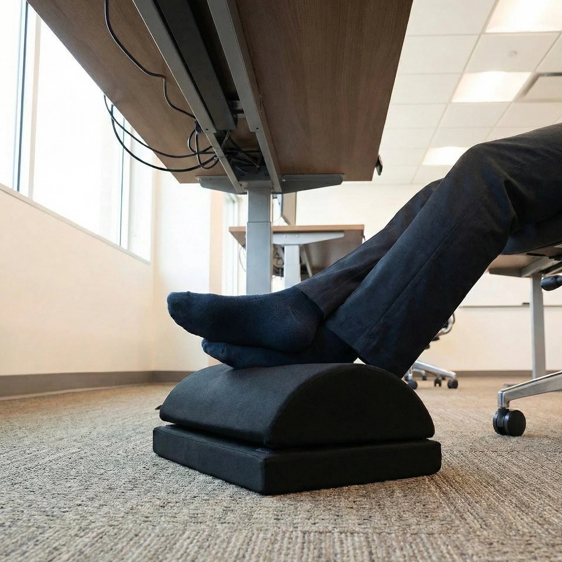 PosturePivot™ Premium Orthopaedic Footrest Cushion - Adjustable Memory Foam Footrest for Improved Desk Posture