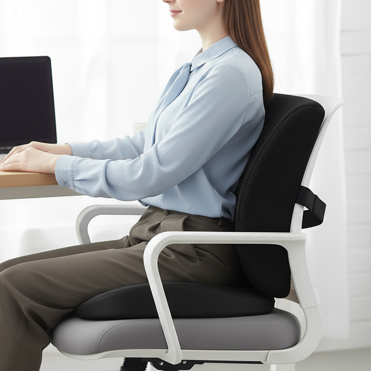 Ergonomic Memory Foam Back Support Bundle - Office Seat Cushion & Lumbar Pillow Set