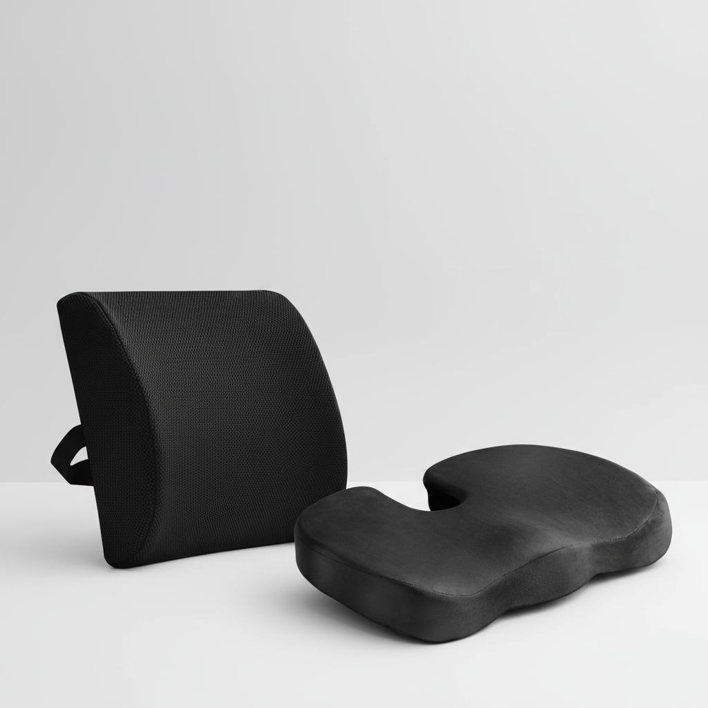 Ergonomic Memory Foam Back Support Bundle - Office Seat Cushion & Lumbar Pillow Set